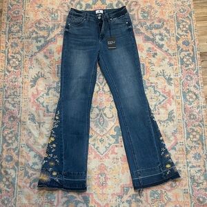 Women's Dark Blue Embroidered Flare Jeans